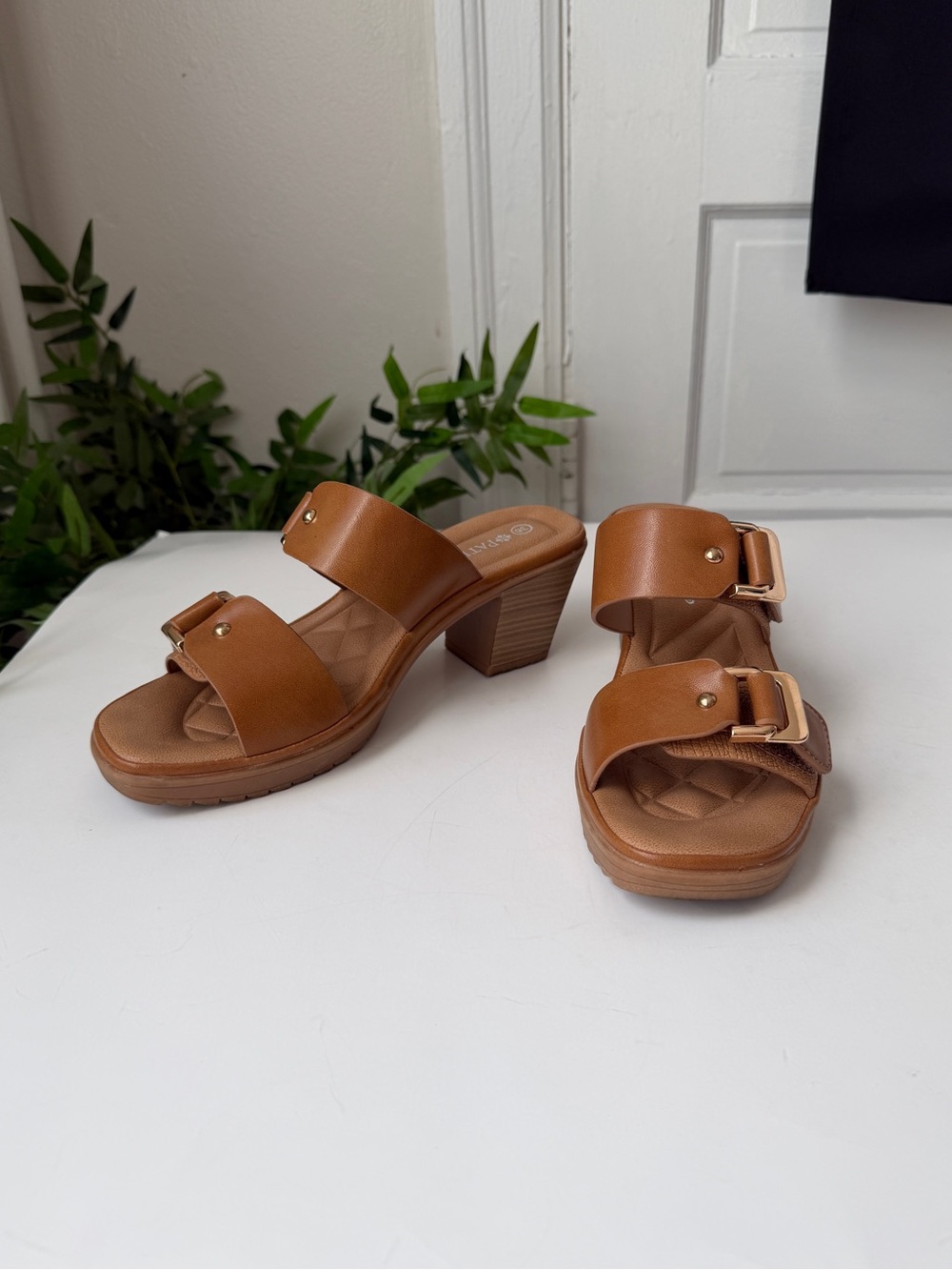 Patrizia by Spring Step Tan Heeled Remy Sandals Adjustable Buckle Straps